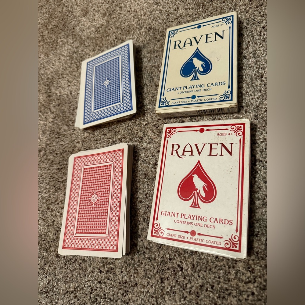 Set of 2 decks of Raven giant size cards games: Giant cards red Blue complete